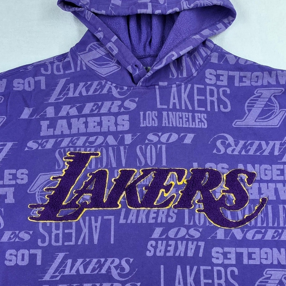 NBA Los Angeles Lakers Hoodie Purple All Over Print Chenille Logo Mens Large - Picture 2 of 9